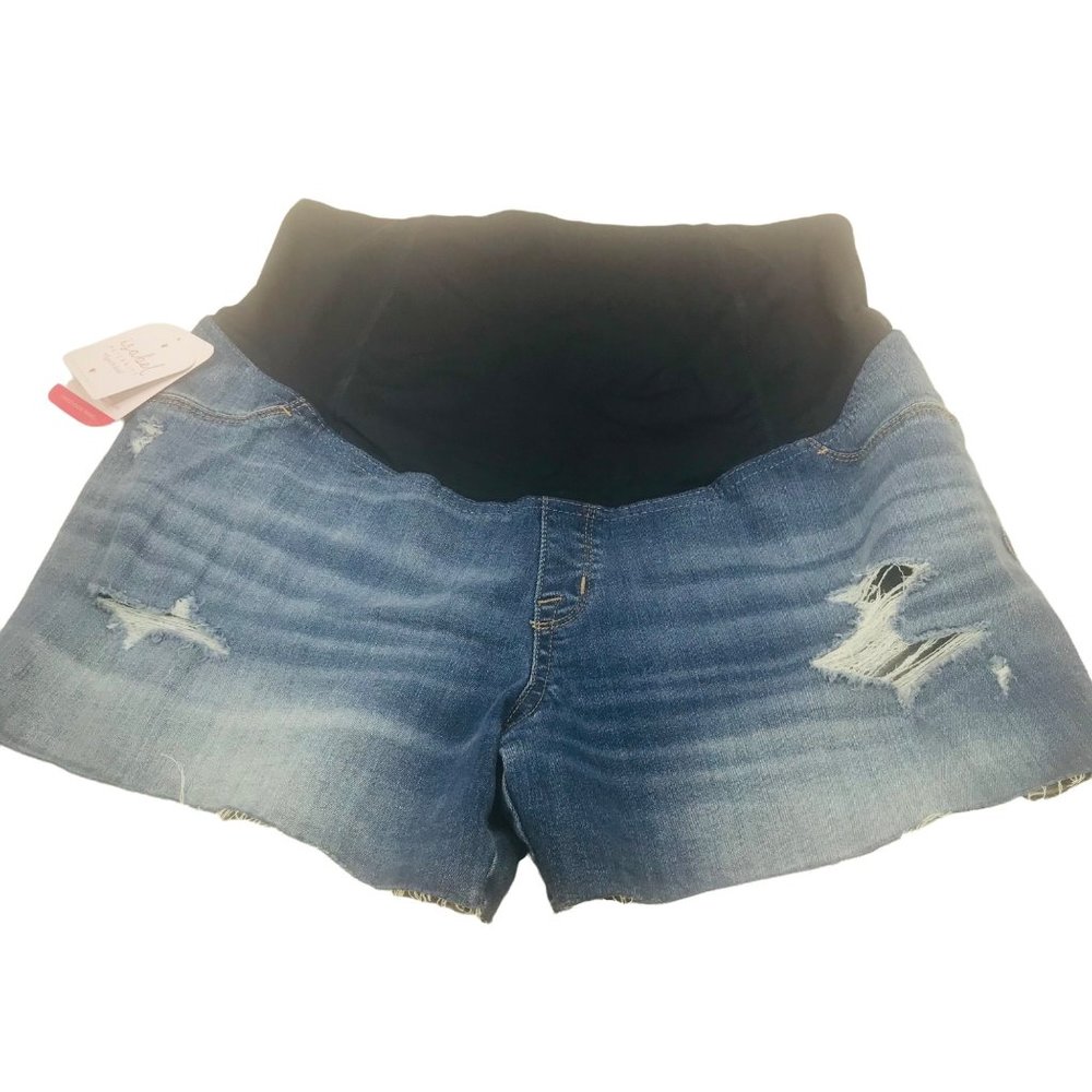 Isabel Maternity Women's Size 14 Crossover Panel Blue Denim Midi Short New
